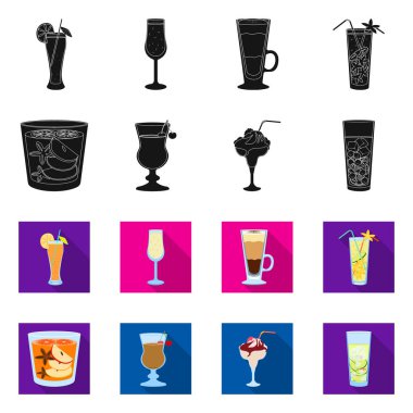 Likör ve restoran logosu vektör tasarımı. Web için içki ve bileşen stok sembolü seti.