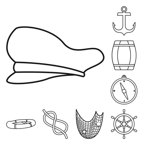Ilustración vectorial de océano y símbolo de viaje. Colección de océano y viaje stock vector ilustración . — Vector de stock