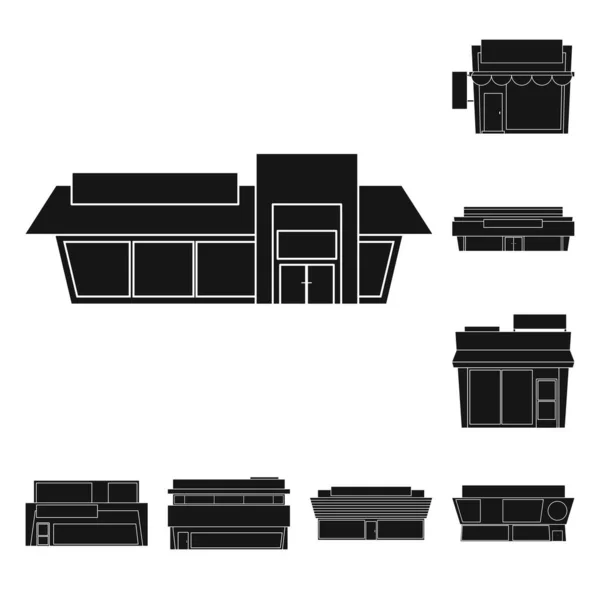 Diseño vectorial de la arquitectura y símbolo del paisaje urbano. Colección de arquitectura y símbolo de stock de supermercado para web . — Vector de stock