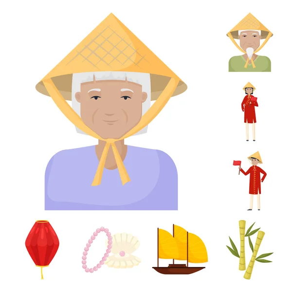 Ilustración vectorial de Vietnam y logo turístico. Conjunto de vietnam e icono de vector de viaje para stock . — Archivo Imágenes Vectoriales