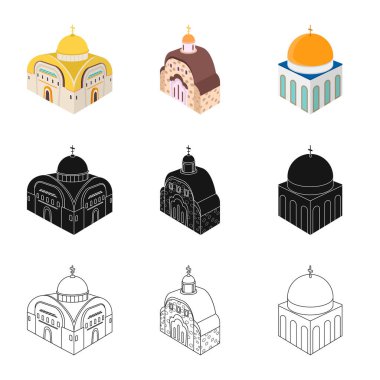 Tapınağın izole nesnesi ve tarihi logo. Tapınak ve inanç stok vektör illüstrasyon koleksiyonu.