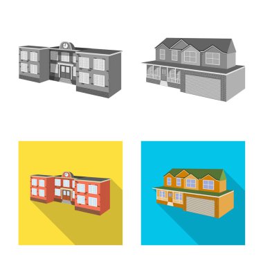 Cephe ve konut işareti tasarımı vektör. Cephe ve altyapı vektör simgesini hissenin topluluğu.