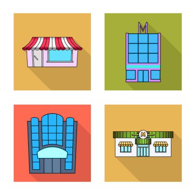 Süpermarket ve bina ikonunun vektör tasarımı. Stok için süpermarket ve yerel vektör simgesi koleksiyonu.