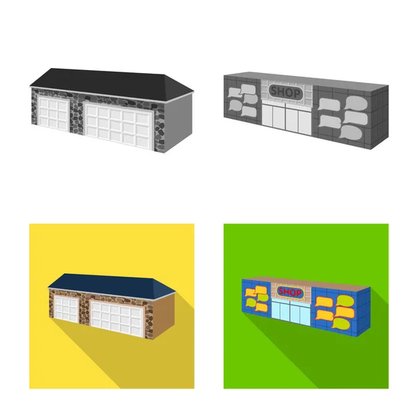 Objeto aislado de fachada y signo de vivienda. Conjunto de ilustración vectorial de fachada e infraestructura . — Vector de stock