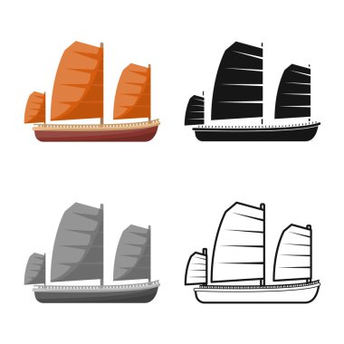 Gemi ve Vietnam sembolünün vektör çizimi. Gemi ve tekne stok vektör illüstrasyonu koleksiyonu.