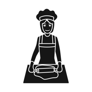 Şef ve hamur tabelasının izole nesnesi. Stok için şef ve kadın vektör simgesi.