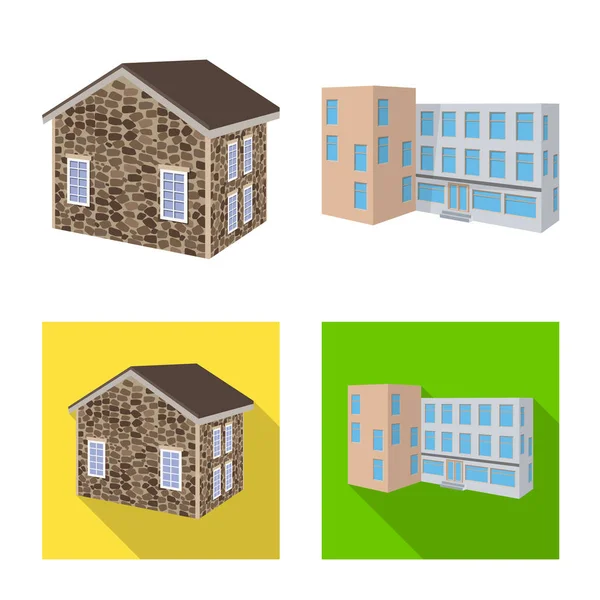 Векторна ілюстрація фасаду та логотипу житла. Набір фасадів та інфраструктури Векторні ілюстрації . — стоковий вектор