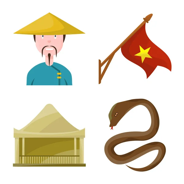 越南和传统符号的矢量插图。越南和亚洲股票符号的收集网络. — 图库矢量图片