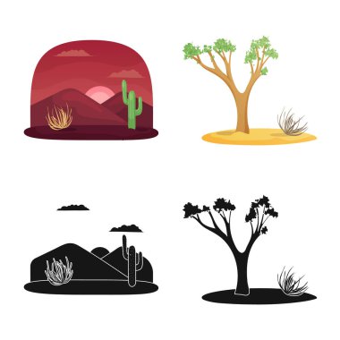 Manzara ve doğa logosunun vektör çizimi. Stok için peyzaj ve çevre vektör simgesi kümesi.