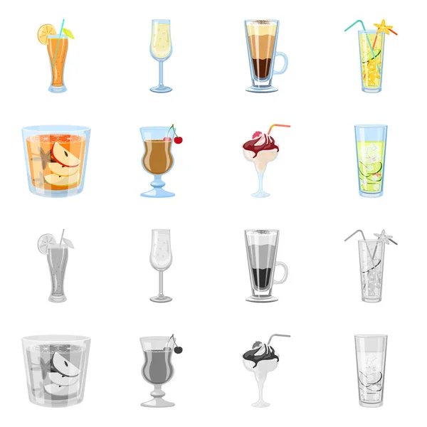 Projeto vetorial de bebida e sinal de restaurante. Conjunto de licor e ingrediente estoque vetor ilustração . — Vetor de Stock