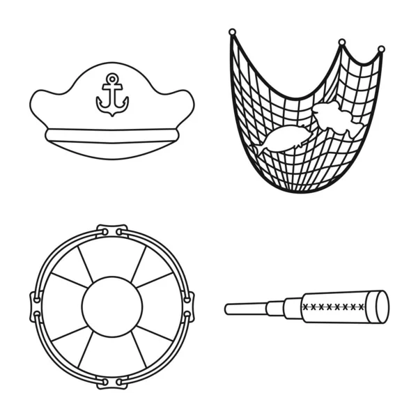 Ilustração vetorial do tesouro e símbolo do oceano. Coleção de tesouros e estoques náuticos ilustração vetorial . —  Vetores de Stock