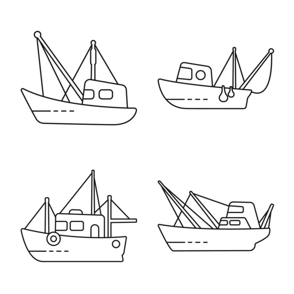 Vektorillustration av handels- och fartygstecken. Uppsättning kommersiella och speedboat stock symbol för webben. — Stock vektor