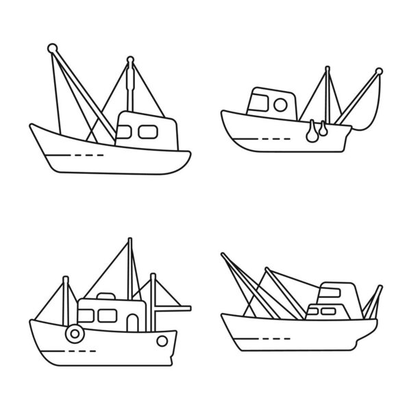 Vector illustration of commercial and vessel sign. Set of commercial and speedboat stock symbol for web.