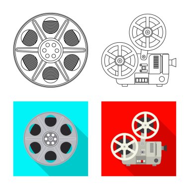 Televizyon ve filme simge vektör tasarımı. Televizyon ve hisse senedi için vektör simge görüntüleme kümesi.