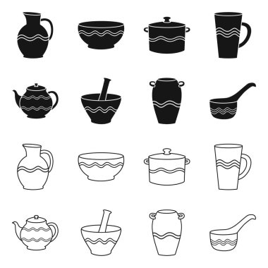 Çömlek ve eşya logosu izole edilmiş. Web için çömlekçilik ve clayware sembolü seti.