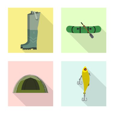 Balık ve balık tutma simge vektör Illustration. Web için balık ve ekipman hisse senedi simgesi kümesi.