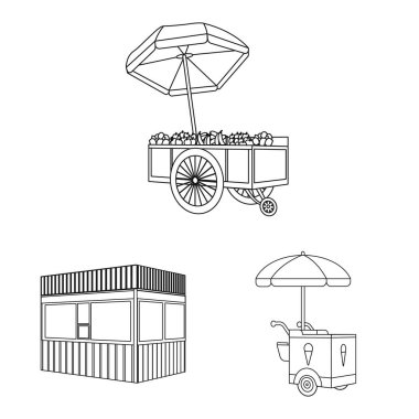 Vektör tasarım Pazar ve küçük işareti. Pazar ve gıda stok vektör çizim seti.