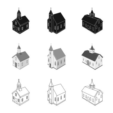 Tapınağın izole nesnesi ve tarihi sembol. Stok için tapınak ve inanç vektör simgesi koleksiyonu.