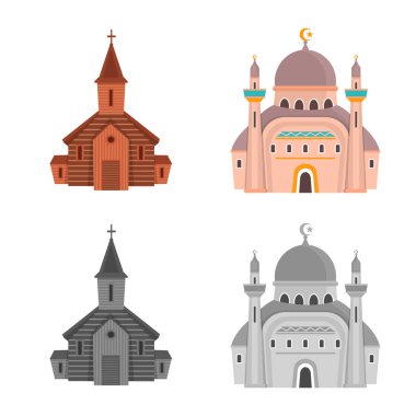 Tarikat ve tapınak logosunun vektör çizimi. Stok için kült ve cemaat vektör simgesi koleksiyonu.
