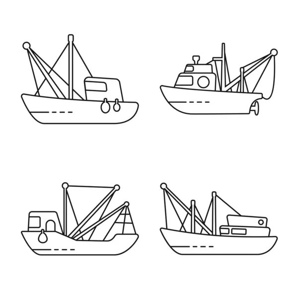 Vektor design av kommersiell och fartygs skylt. Uppsättning av kommersiell och speedboat aktiesymbol för webben. — Stock vektor