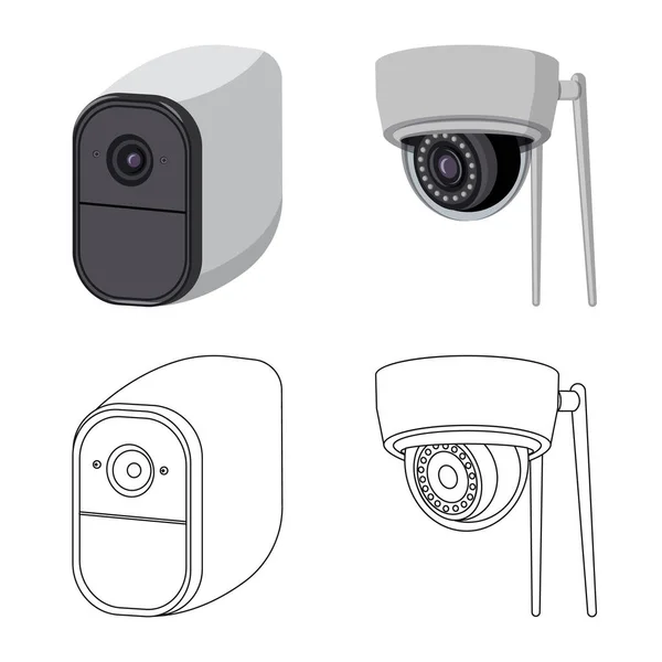 Vektör çizim cctv ve kamera simgesi. Hisse senedi için cctv ve sistem vektör simge topluluğu. — Stok Vektör