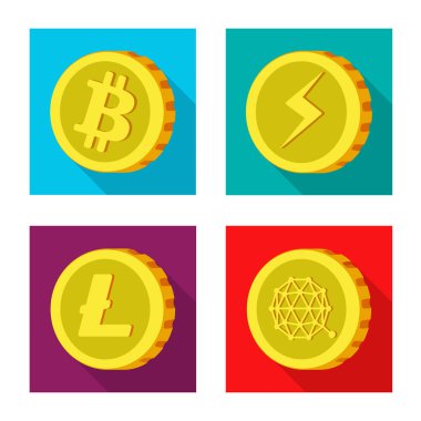 Cryptocurrency ve sikke simge yalıtılmış nesne. Cryptocurrency ve hisse senedi için kripto vektör simge kümesi.