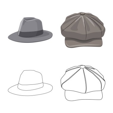 Şapkalar ve kap logosu yalıtılmış nesne. Şapkalar ve web için aksesuar hisse senedi simgesi.