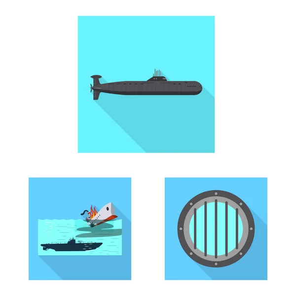 Vektorillustration des militärischen und nuklearen Logos. Set von Militär- und Schiffsvektorillustrationen. — Stockvektor