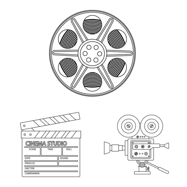 Objeto isolado de cinematografia e signo de estúdio. Coleção de cinematografia e entretenimento ilustração vetorial . — Vetor de Stock