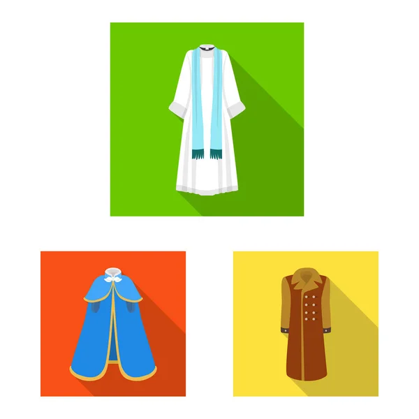 Oggetto isolato di materiale e segno di abbigliamento. Raccolta di illustrazione vettoriale del materiale e dello stock di indumenti . — Vettoriale Stock