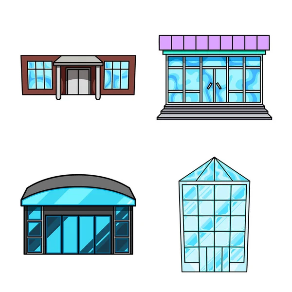 Enskilt föremål för snabbköp och byggnadsskylt. Uppsättning stormarknad och stad stock vektor illustration. — Stock vektor