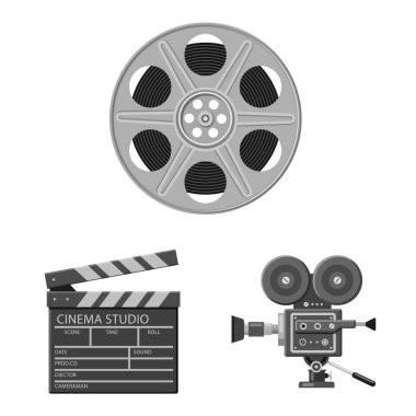 Sinematografi vektör tasarımı ve stüdyo sembolü. Sinematografi seti ve filme stok vektör illüstrasyon.
