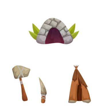 Yaş ve taş simgesivektör illüstrasyon. Stok lar için yaş ve ilkel vektör simgesi kümesi.