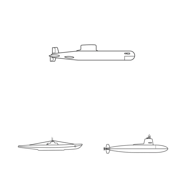 Projeto vetorial de barco e símbolo da marinha. Coleção de barco e ícone de vetor profundo para estoque . — Vetor de Stock