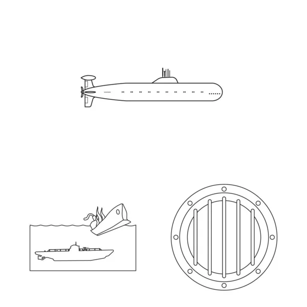 Ilustracja wektorowa z łodzi i granatowy ikona. Zestaw z łodzi i głęboko symbolem dla sieci web. — Wektor stockowy