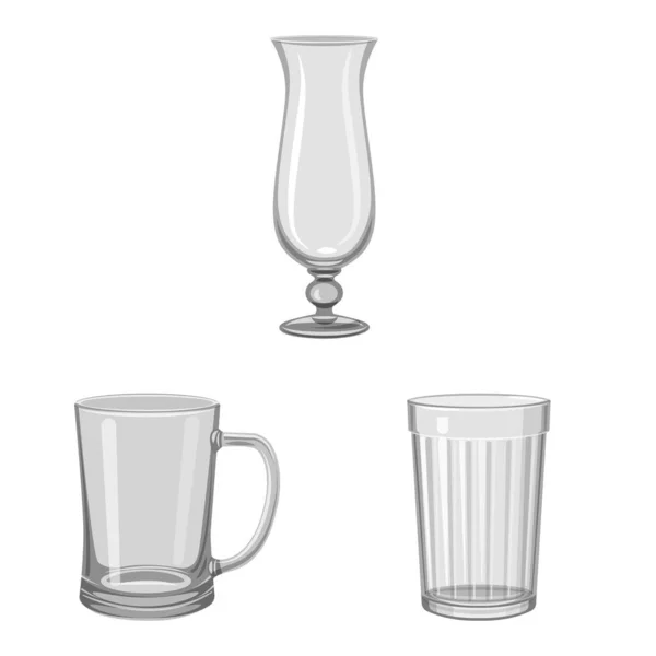 Ізольований об'єкт ємності та логотипу скляного посуду. Колекція місткості та запасів ресторану Векторні ілюстрації . — стоковий вектор