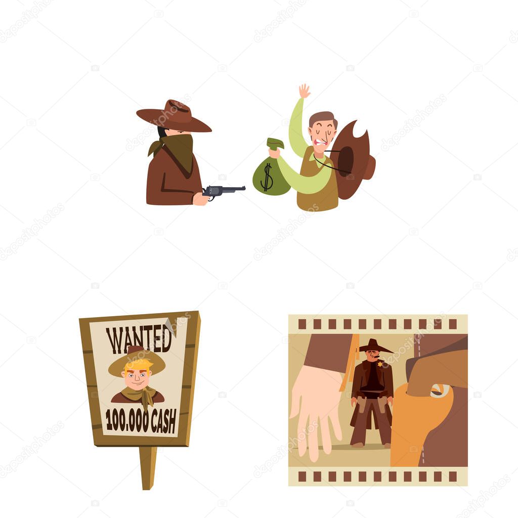 Vector illustration of wild and west logo. Collection of wild and american stock symbol for web.