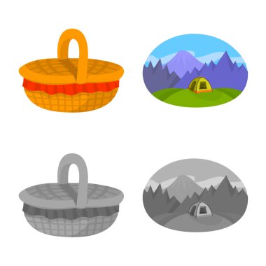 Cookout ve yaban hayatı simgesi vektör illüstrasyon. Cookout ve dinlenme stok vektör illüstrasyon koleksiyonu.