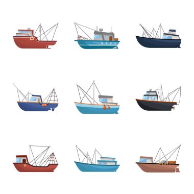 Vector design of boat and fishing icon. Collection of boat and vessel vector icon for stock. clipart