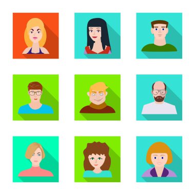 Avatar ve kişi işareti vektör tasarımı. Web için avatar ve meslek stok sembolü seti.