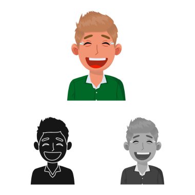 Adamın izole nesnesi ve kahkaha logosu. Bir grup erkek ve duygu vektörü çizimi.