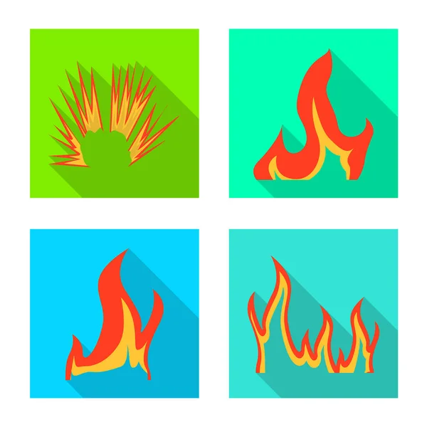 밝고 위험 한 로고의 고립된 물체. 웹을 위한 밝고 야생의 산불을 상징하는 세트. — 스톡 벡터