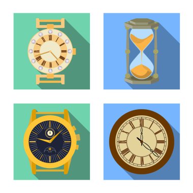 Saat ve saat simge vektör Illustration. Web için saat ve daire hisse senedi simgesi kümesi.