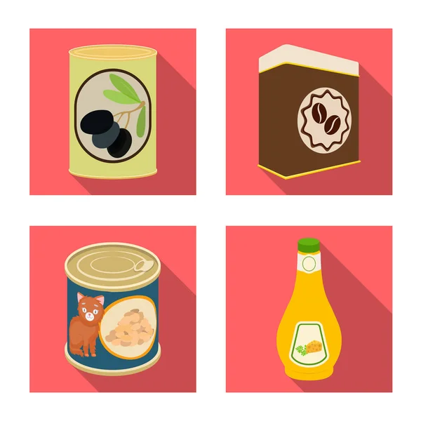 Diseño vectorial de lata y símbolo de comida. Conjunto de lata y paquete de símbolo de stock para web . — Archivo Imágenes Vectoriales