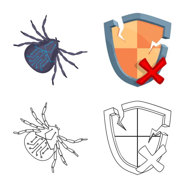 Conception vectorielle du virus et logo sécurisé. Ensemble de virus et icône de cyber vecteur pour le stock . — Image vectorielle