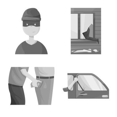 Yankesicilik ve dolandırıcılık sembolünün temsilcisi. Yankesiciler ve hisse senedi vektör çizimleri.