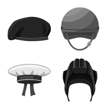 Başlık ve modern ikonun vektör çizimi. Stok için başlık ve giysi vektör simgesi koleksiyonu.