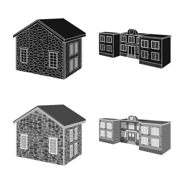 Conception vectorielle de la façade et du symbole du logement. Ensemble de façade et infrastructure stock symbole pour le web . — Image vectorielle