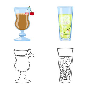 İçki ve restoran tabelası izole nesne. Web için içki ve bileşen stok sembolü seti.
