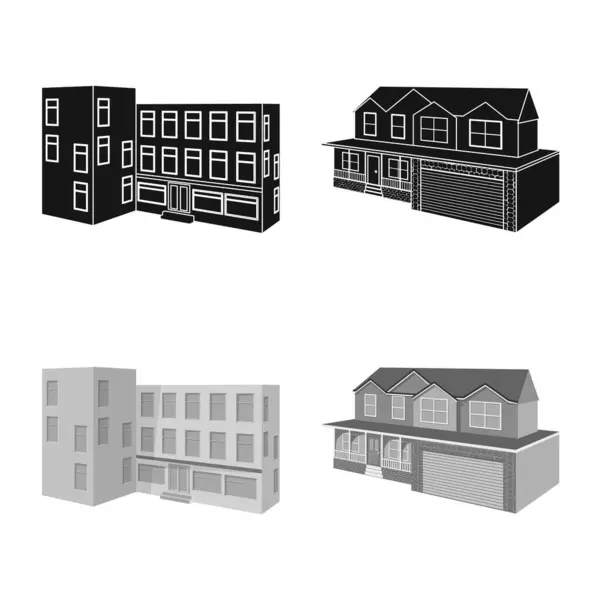 Ізольований об'єкт фасаду та логотипу житла. Набір фасадів та інфраструктури Векторні значки для складів . — стоковий вектор